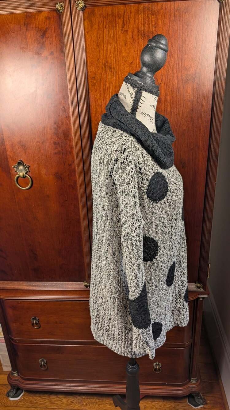 French Kyss Crochet Dot Cowl Neck Sweater in Frost Black - Picture 6 of 11